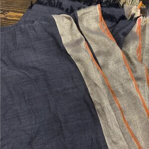 Charcoal scarf/ shawl with Metallic Gold & Orange trim